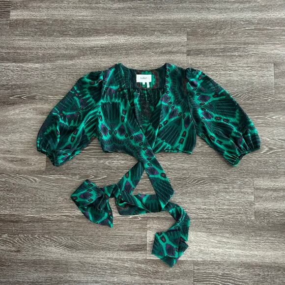 NWOT BA&SH Cally Ikat-print Gauze Crop Top Blouse In Vert Side Tie  Size Small - Picture 9 of 14